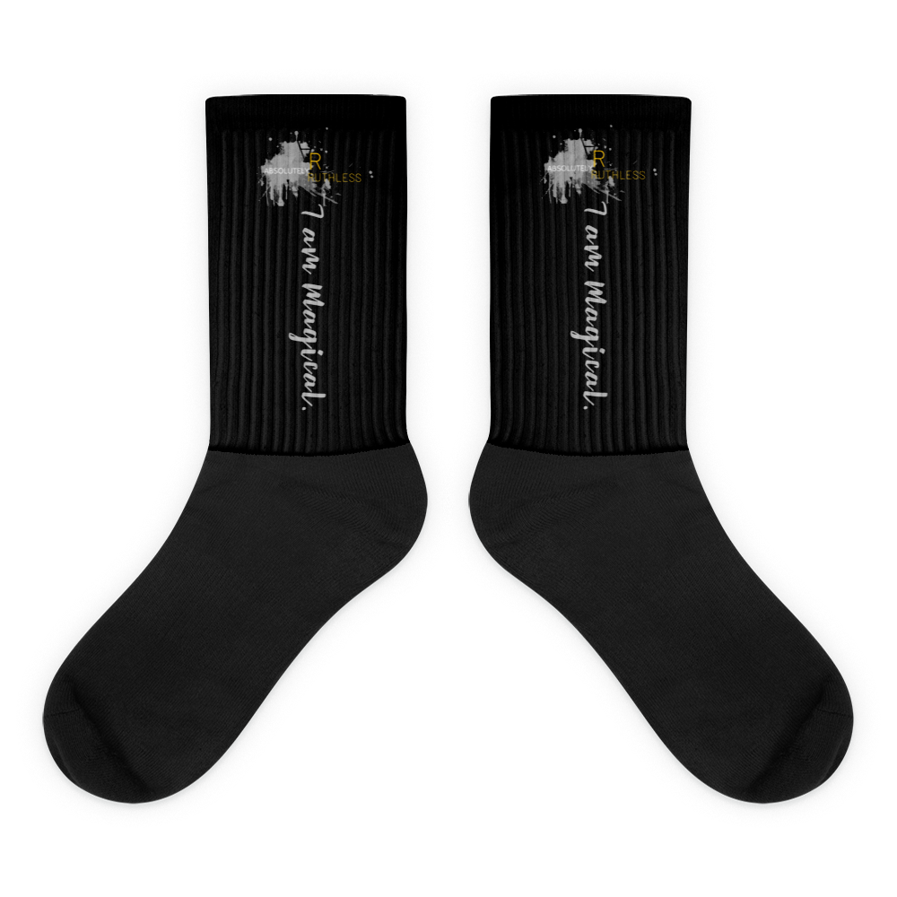 I am Magical : Black Foot Sublimated Socks - L - Grey